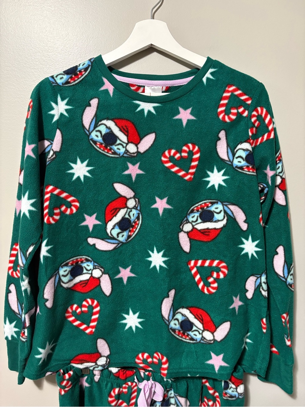 Disney Stitch Fleece Holiday Candy Cane PJ Set Green Red Blue - Picture 3 of 12